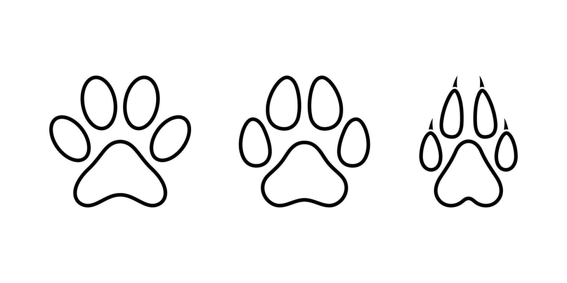 einstellen von Tier Pfote Drucke. Pfote druckt Symbol. Vektor Pfote Drucke. Hund, Welpe, Katze, tragen, Wolf. Beine. Tier Fußabdrücke Symbol.
