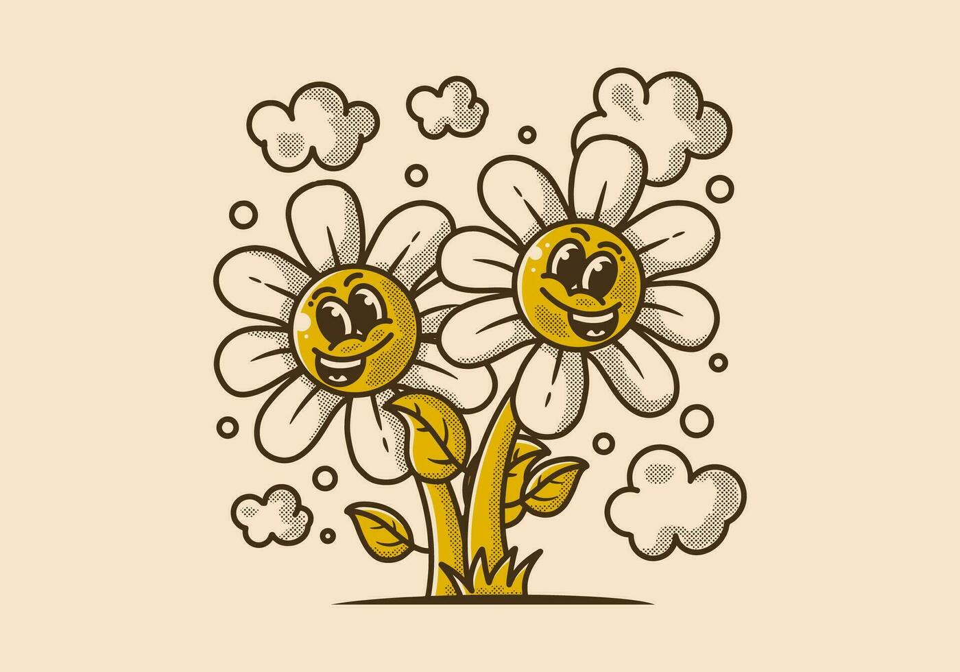 maskot karaktär illustration av en blommor med Lycklig ansikte vektor