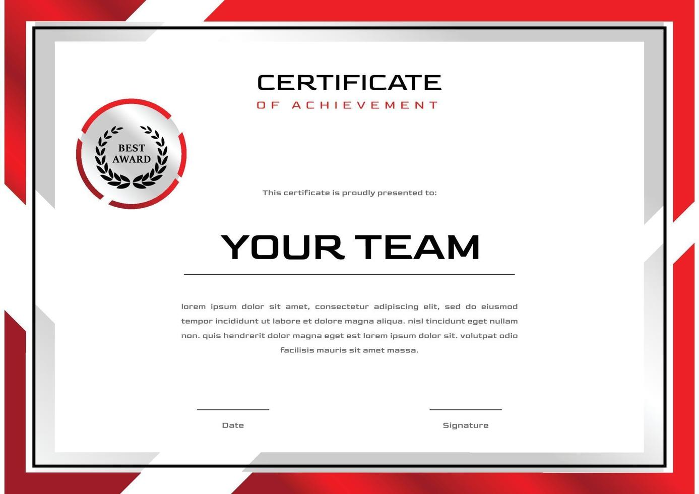 röd certifikatmall för spel- eller sportturneringstävling vektor