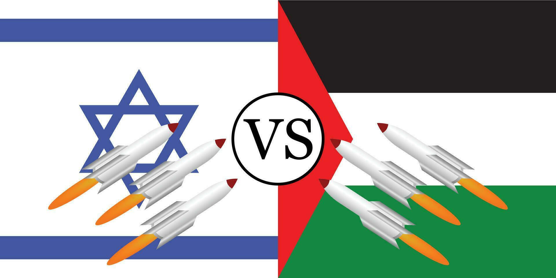 Israel mot palestina krig - Israel och palestina konflikt - israeli missiler mot palestinsk missiler begrepp. de flagga av Israel och palestina med missiler i både vägbeskrivning symboliserar de krig vektor