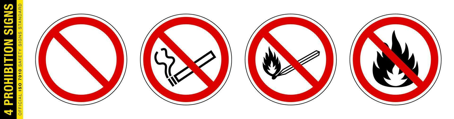 einstellen von 4 Verbot unterzeichnen. Nein Rauchen, Nein öffnen Flamme, Nein Feuer. brennbar Vektor isoliert