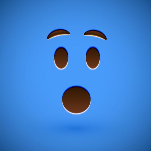Blå realistisk uttryckssymbol smiley ansikte, vektor illustration