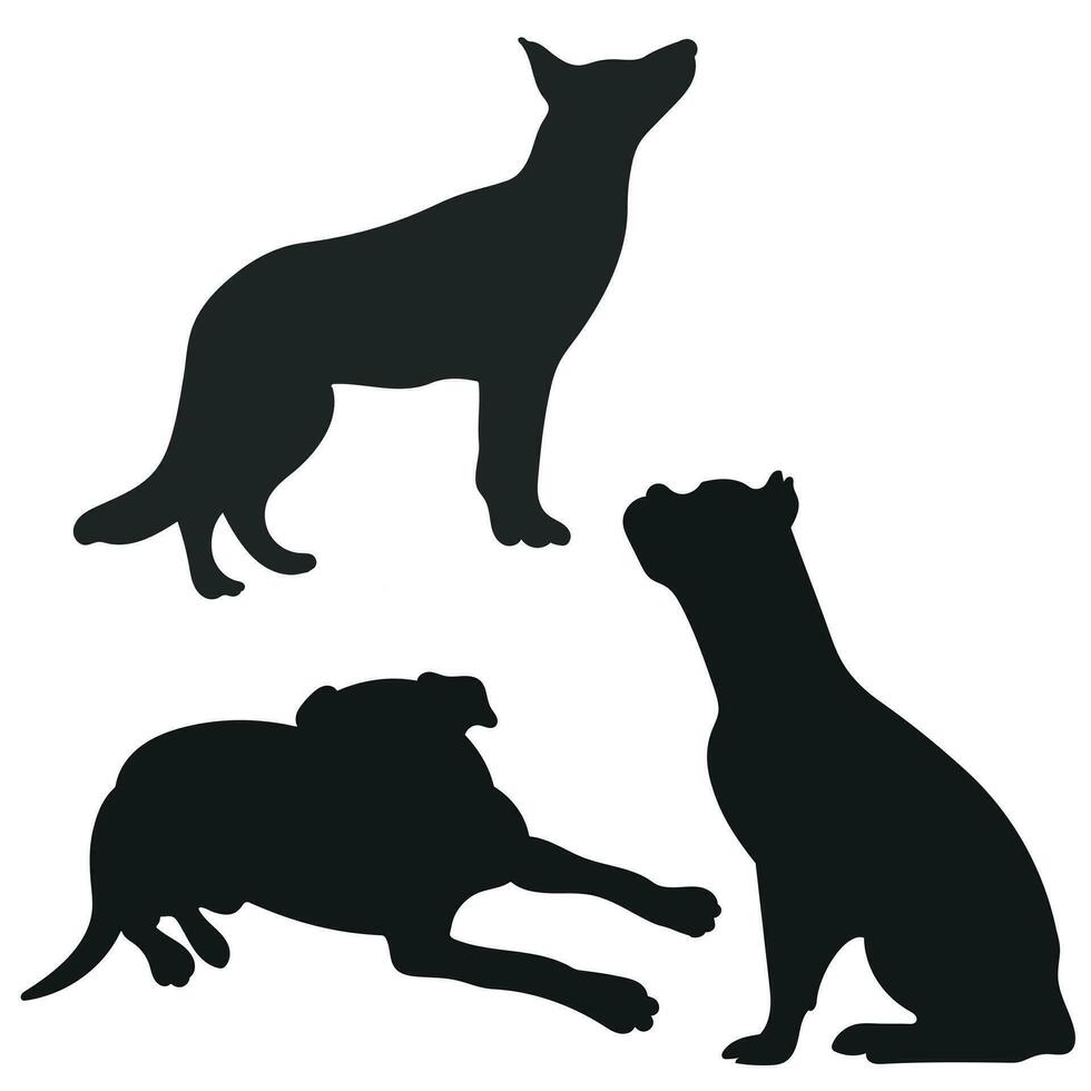 skiss bild av svart silhuett hundar, översikt av sällskapsdjur. gå, stående, Sammanträde, liggande, lögn, löpning, Hoppar, Träning, gående, bevakning, poserar, spela, som visar vektor