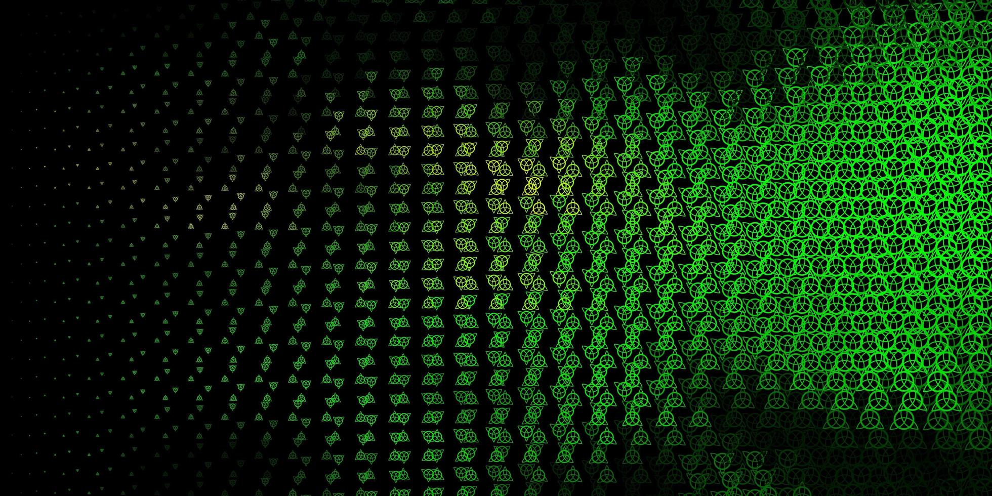 mörkgrön, gul vektorbakgrund med ockulta symboler. vektor