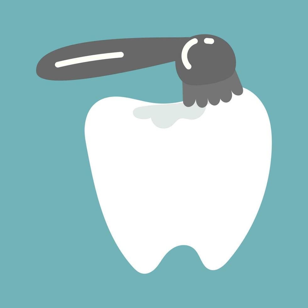 de isolerat tand är rengöras efter de fyllning. slipning, rengöring, utjämning. behandling i tandvård. tandläkare utnämning. vektor platt illustration på en blå bakgrund. tätning, slipning, utjämning