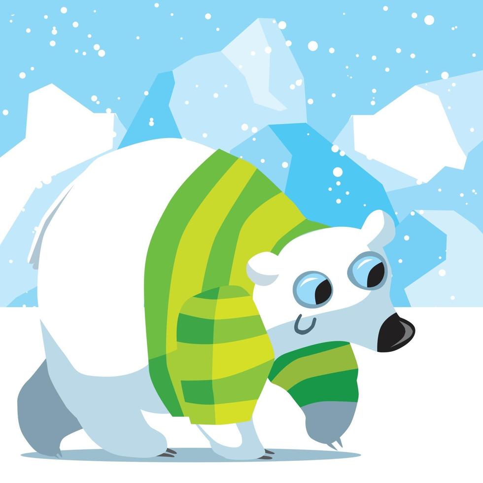 Eisbär mit gestreiftem Pullover in der gefrorenen Arktis vektor