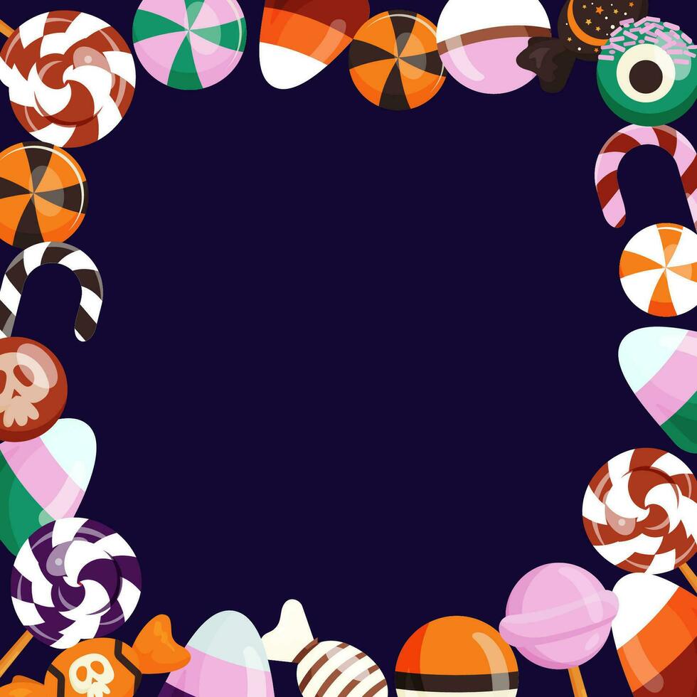 Halloween Karte mit Rand gespenstisch Süßigkeiten. vektor