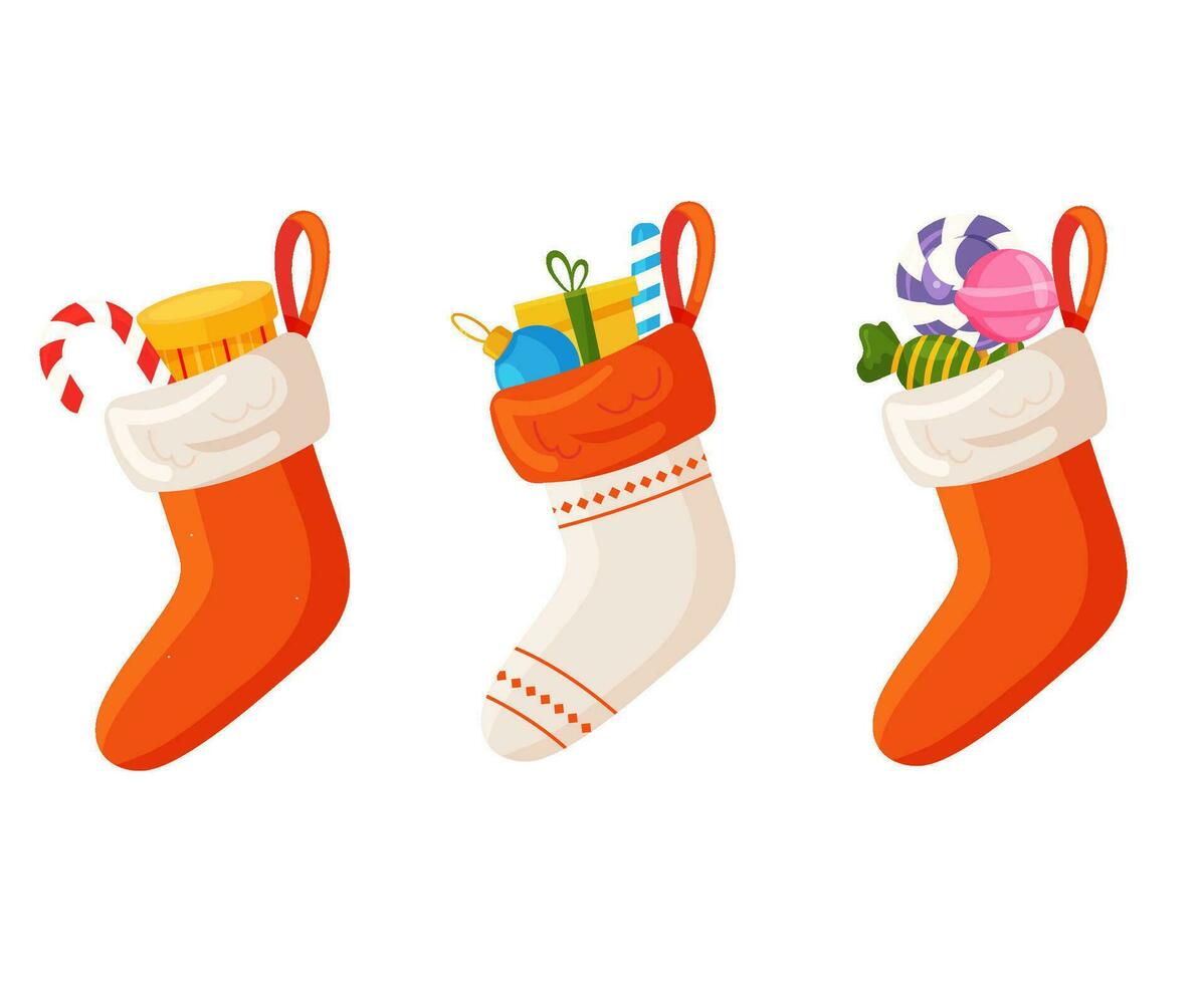 Weihnachten Socken mit Geschenke Innerhalb einstellen vektor