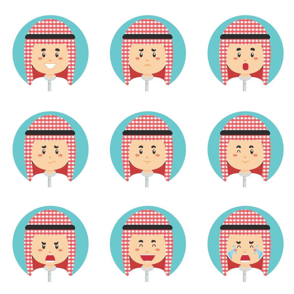 arabisk avatar med olika uttryck vektor
