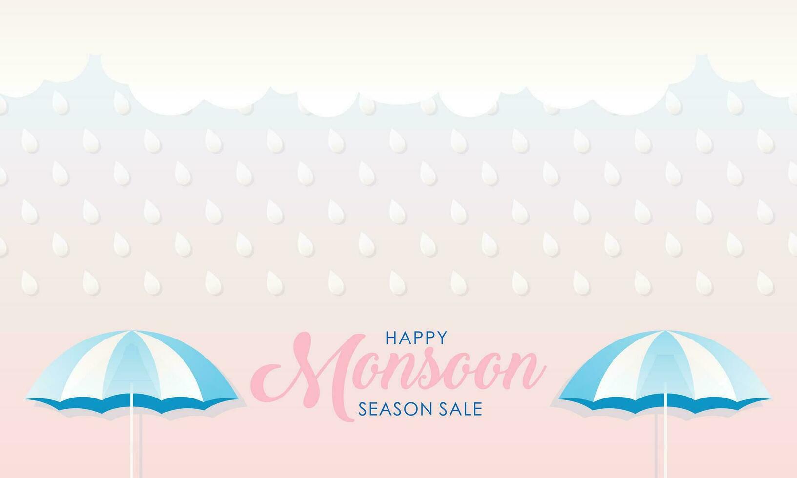 süß Pastell- Farbe planen und Papier Schnitt Stil glücklich Monsun Jahreszeit Verkauf Banner Hintergrund vektor