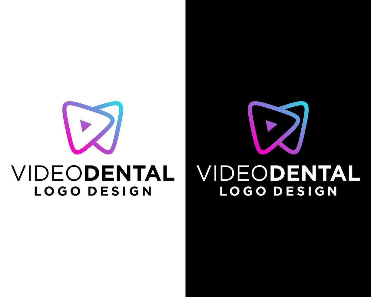 dental tandläkare tand video spela knapp logotyp design. vektor
