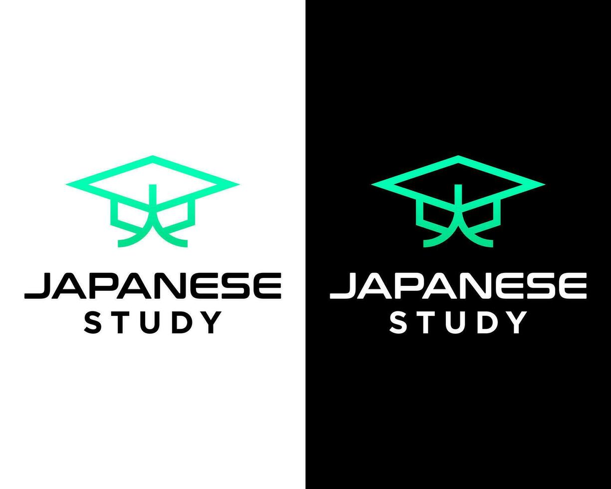 universitet utbildning akademisk hatt och japansk brev logotyp design. vektor