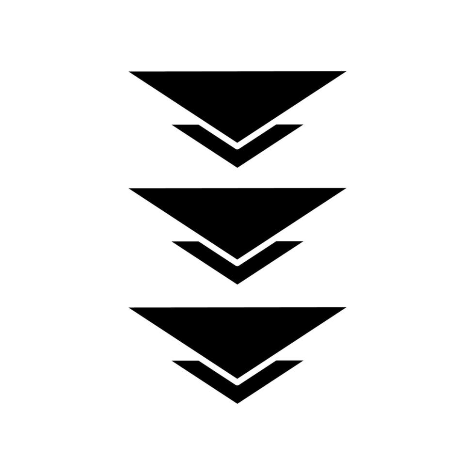 drei Pfeile nach unten schwarzes Glyphensymbol vektor