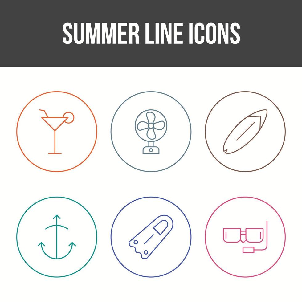 einzigartiger Sommer-Linien-Vektor-Icon-Set vektor