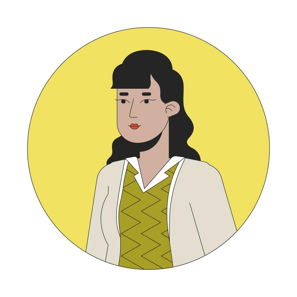 eleganta vuxen indisk kvinna Framställ 2d linje vektor avatar illustration. avslappnad stående översikt tecknad serie karaktär ansikte. söder asiatisk kvinna anställd tillfällig platt Färg användare profil bild isolerat