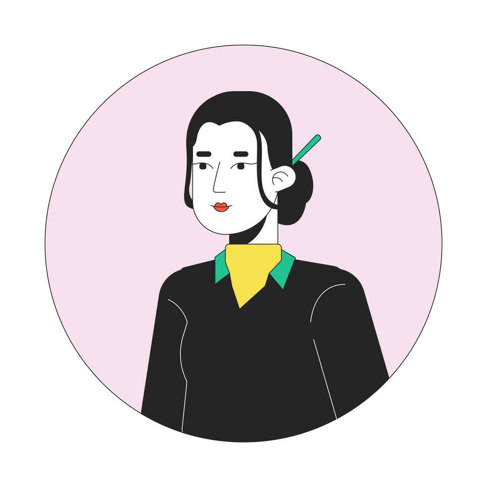 asiatisk kontor lady bär kinesisk hårnål 2d linje vektor avatar illustration. avslappnad stående översikt tecknad serie karaktär ansikte. medel företags- arbetstagare tillfällig platt Färg användare profil bild isolerat