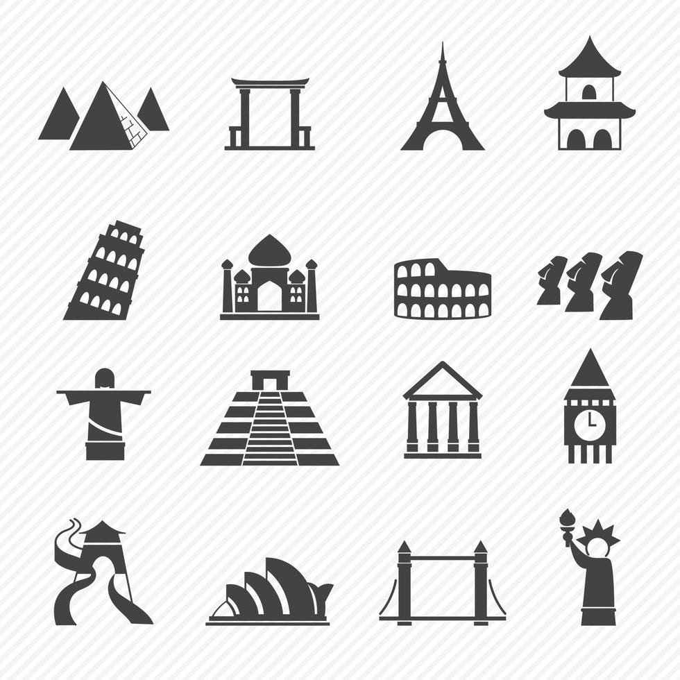 Symbole für Reise- und Tourismusstandorte vektor