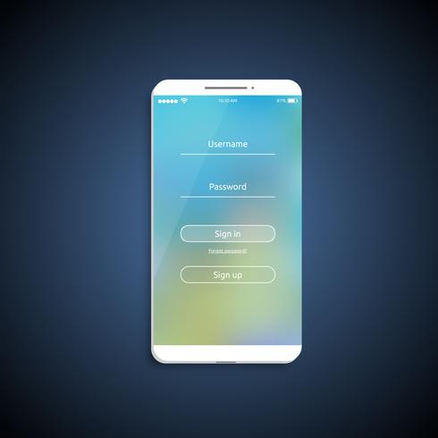 Enkel och färgad UI-yta för smartphones - Inloggningsskärm, vektorillustration vektor