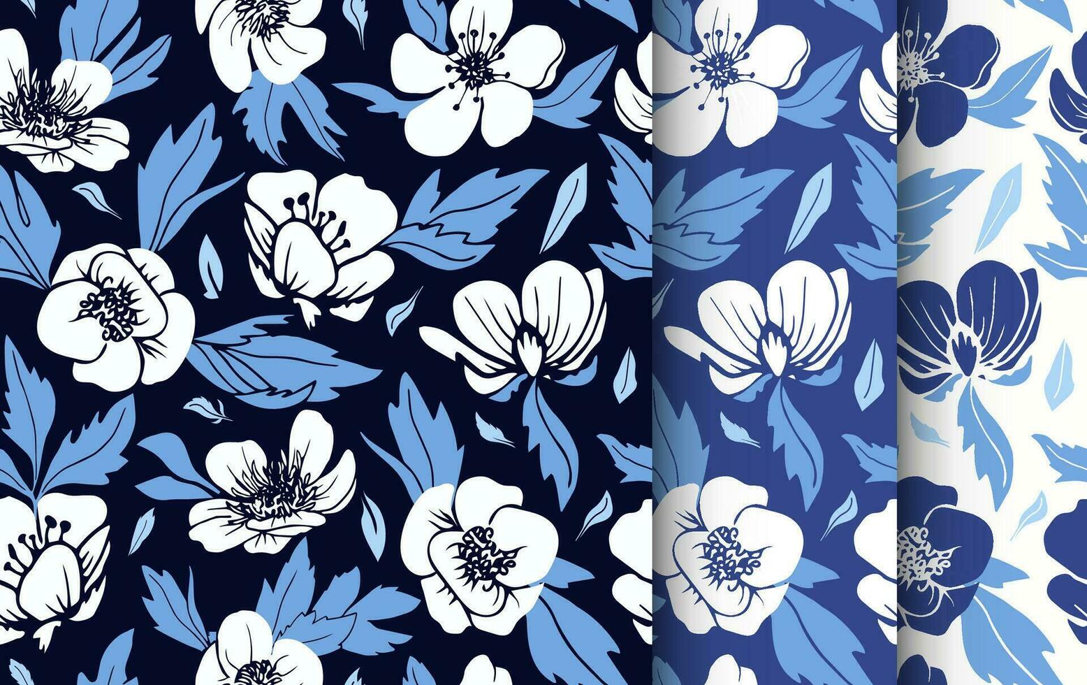 Blumen- nahtlos Muster. einstellen von Sommer- weiblich Muster zum Stoff, Textil, Verpackung. Sammlung von Hand gezeichnet Blumen- Drucke. vektor