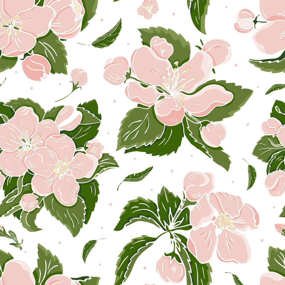 nahtlos Blumen- Muster mit realistisch Sakura Kirsche Blumen. Blütenblätter Elemente zum romantisch Banner Design, Textil, Stoff, Verpackung, Hintergrund. endlos Hintergrund drucken. vektor