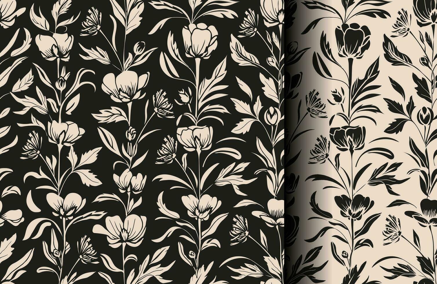 nahtlos Muster mit schwarz und Weiß Blumen. Hand gezeichnet zeitgenössisch drucken zum Textil, Stoff, Verpackung, Hintergrund. modisch Vorlage zum Design. vektor