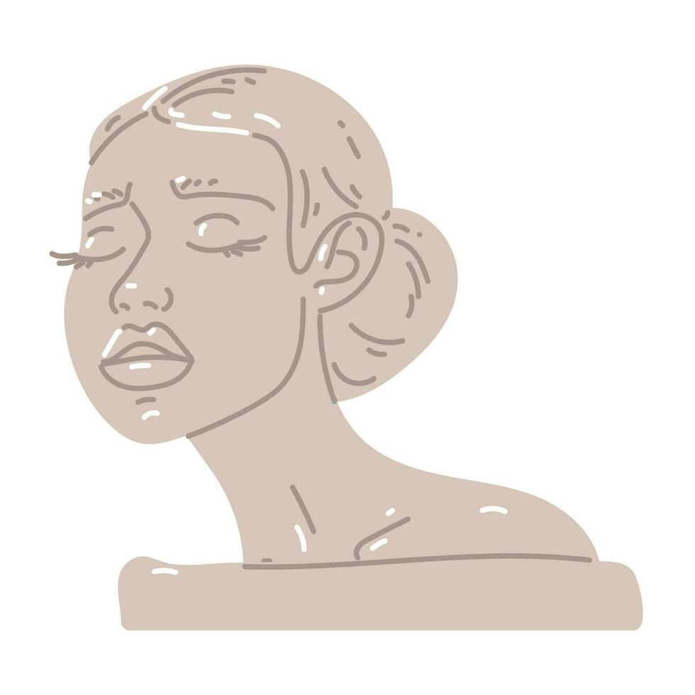 en kvinna porträtt av ett antik grekisk skulptur i en modern stil. modern kvinna skulptur, porträtt med ledsen känslor. emotionell skulptur. ritad för hand vektor illustration isolerat på vit bakgrund