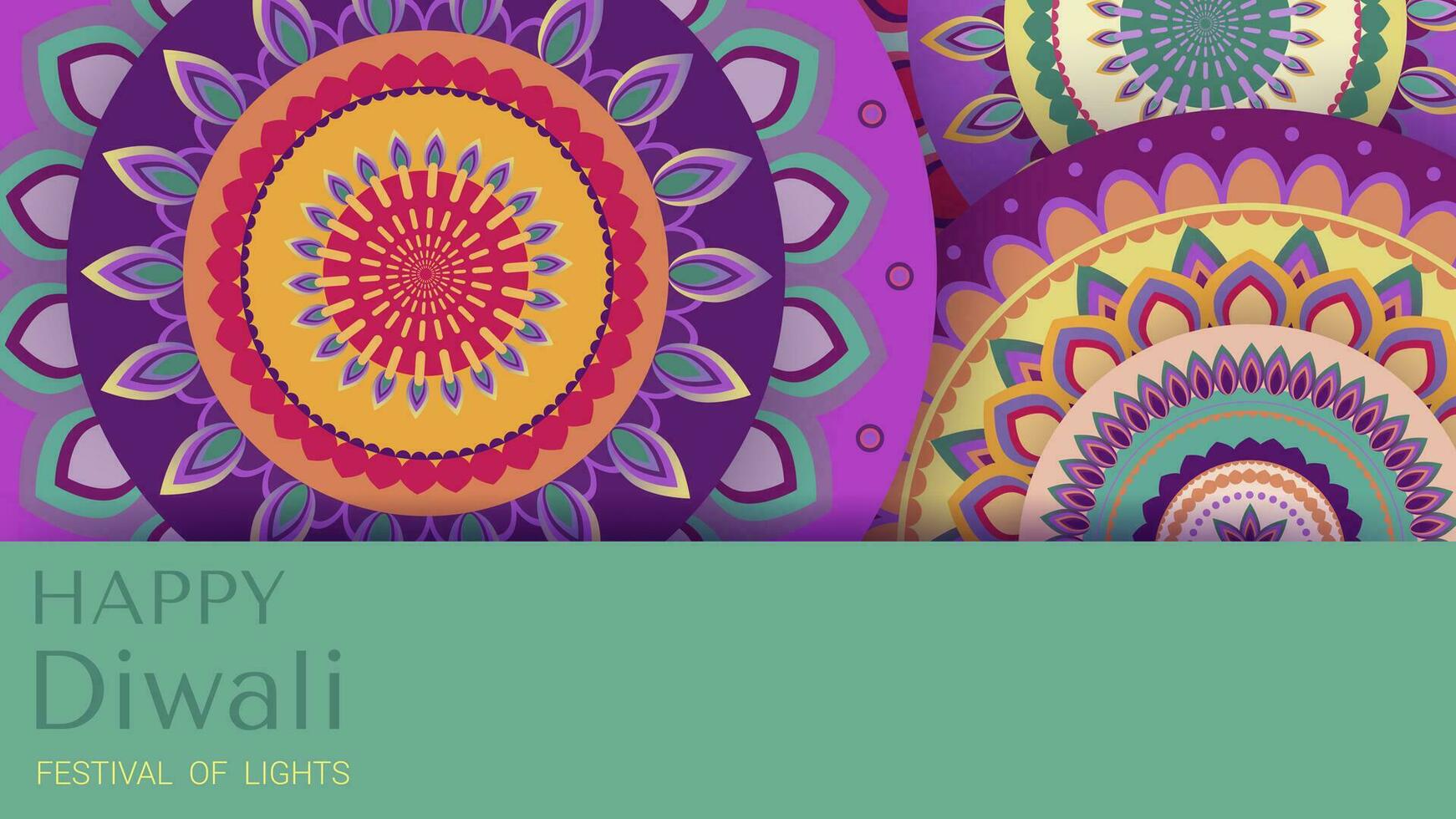 glücklich Diwali. Licht Grün Hintergrund mit Diwali Blume Elemente und Mandala Muster. Vektor Illustration