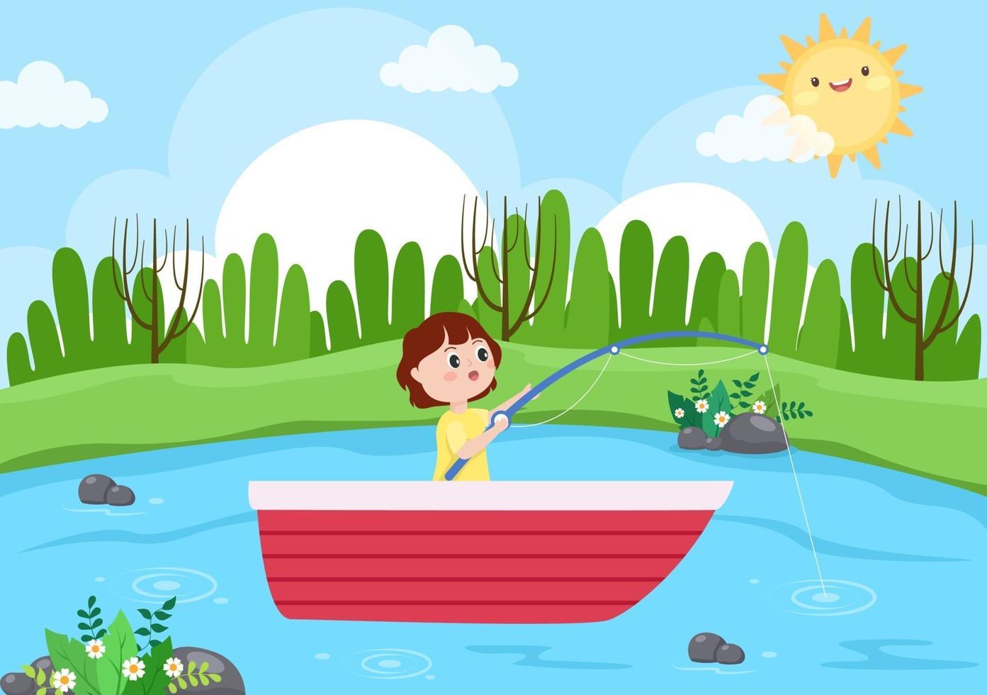 Kinder fischen Fisch-Vektor-Illustration vektor