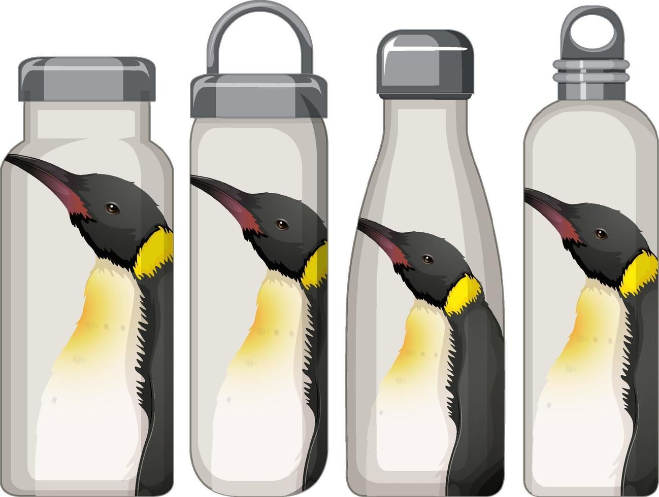 uppsättning olika termosflaskor med pingvinmönster vektor