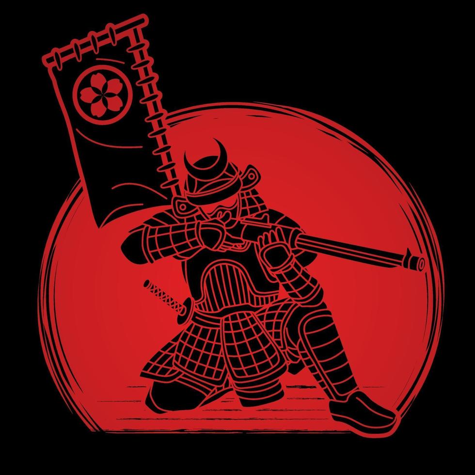 Samurai-Krieger mit Waffenaktion vektor