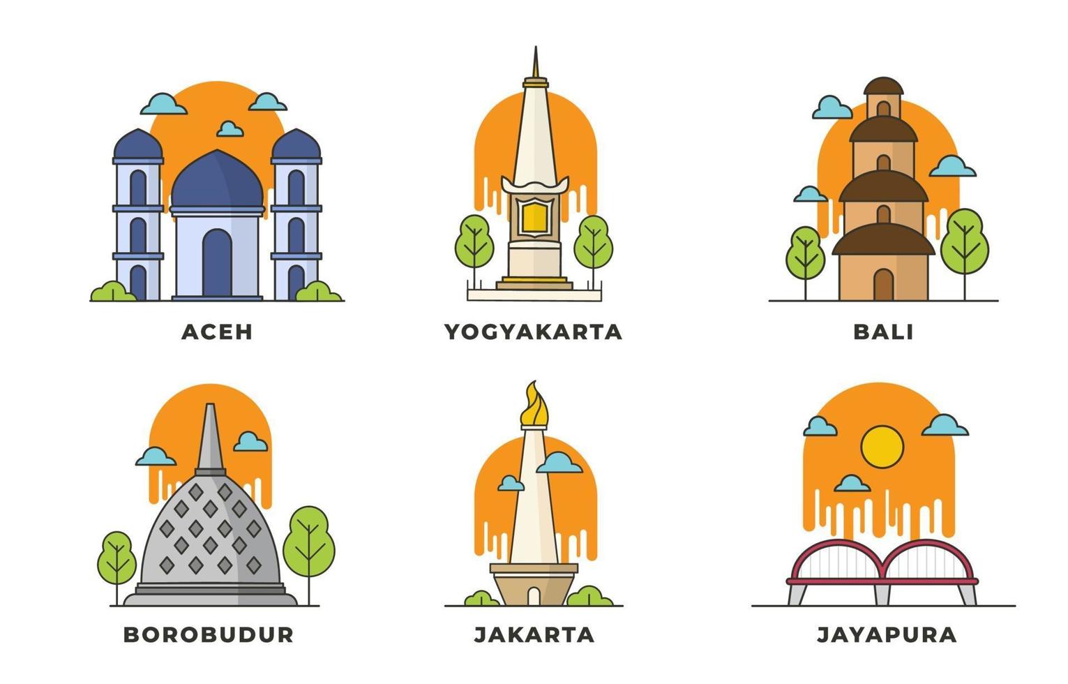 indonesische Wahrzeichen Symbole vektor