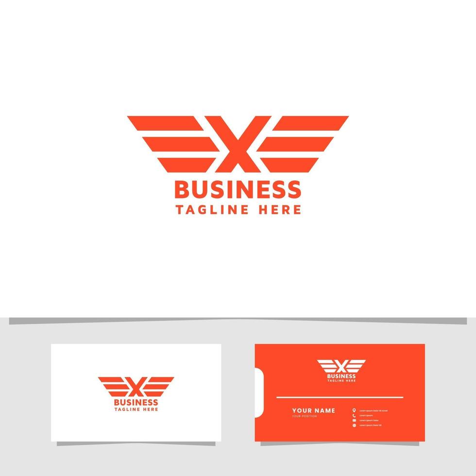 geometrischer Buchstabe x Logo und Flügel mit Visitenkartenvorlage vektor