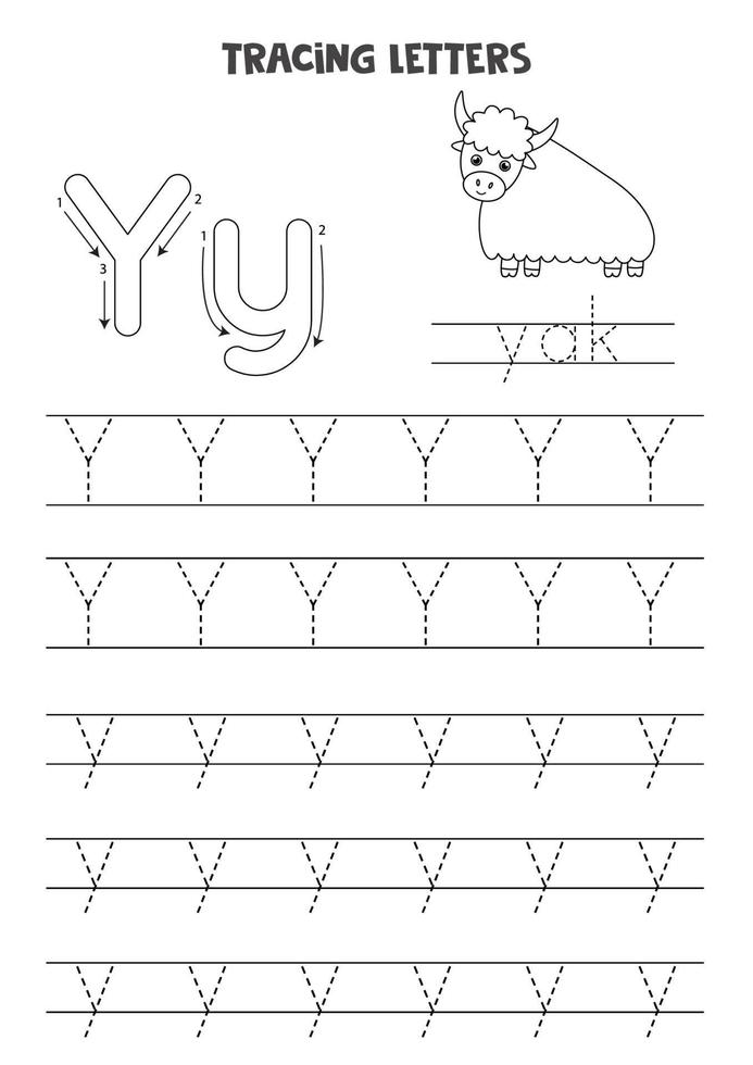 Buchstaben des englischen Alphabets verfolgen. Arbeitsblatt schwarz-weiß. vektor