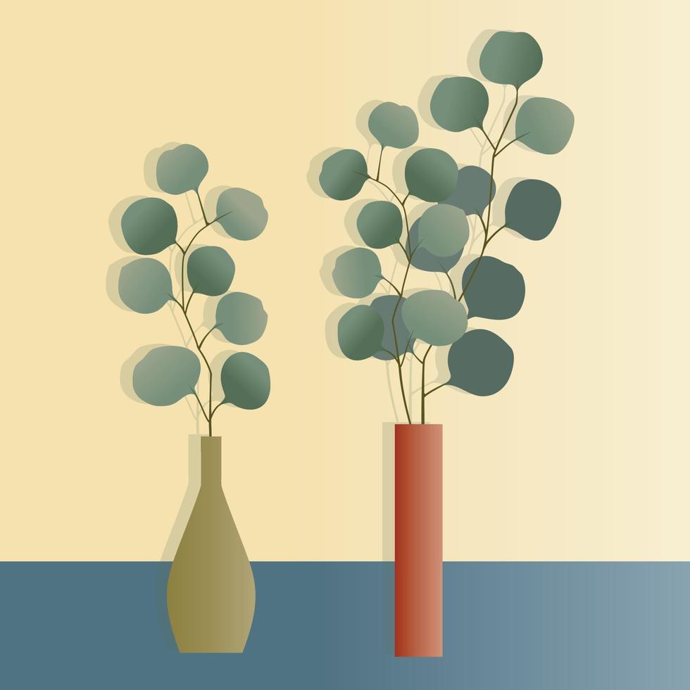 eukalyptusväxter i vaser vektorillustrationer vektor