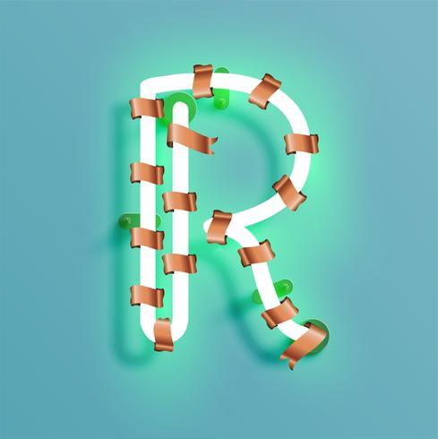 Neon typsnitt från en fontset med jul dekoration tall, vektor illustration