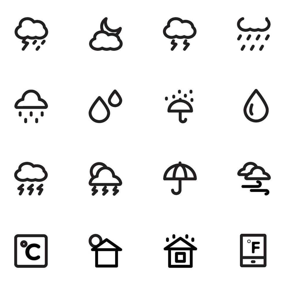 samling av väder djärv linje ikoner vektor