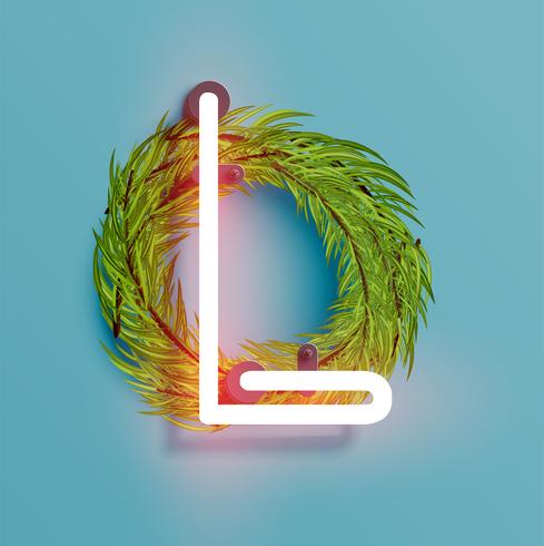 Neonguß von einem fontset mit Weihnachtsdekorationskiefer, Vektorillustration vektor
