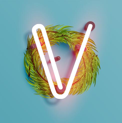 Neon typsnitt från en fontset med jul dekoration tall, vektor illustration