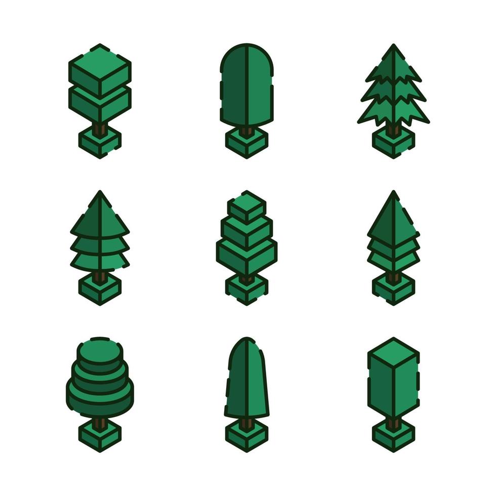 isometrische grüne Bäume vektor