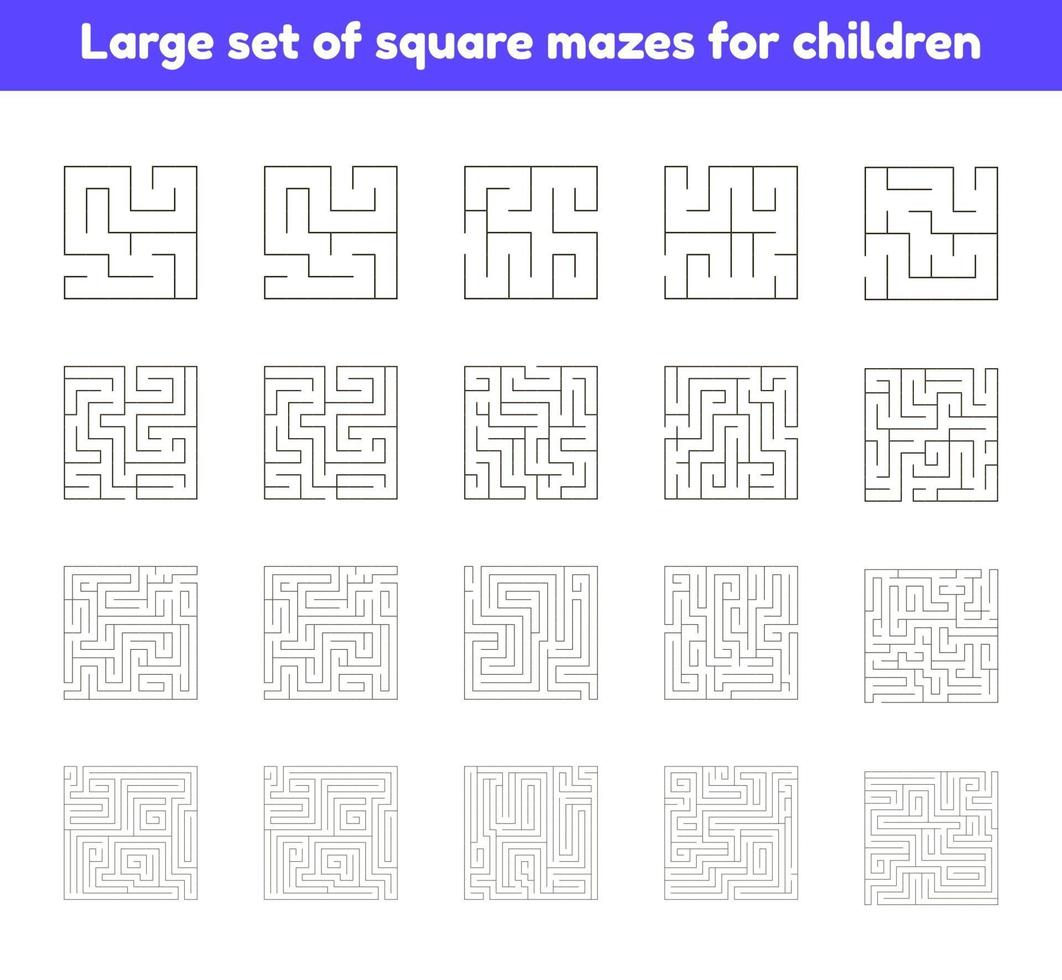 großes Set quadratischer Labyrinthe für Kinder vektor