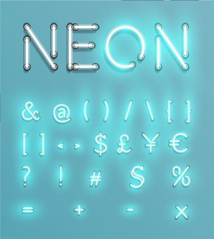 Realistisk neon karaktär typeset, vektor