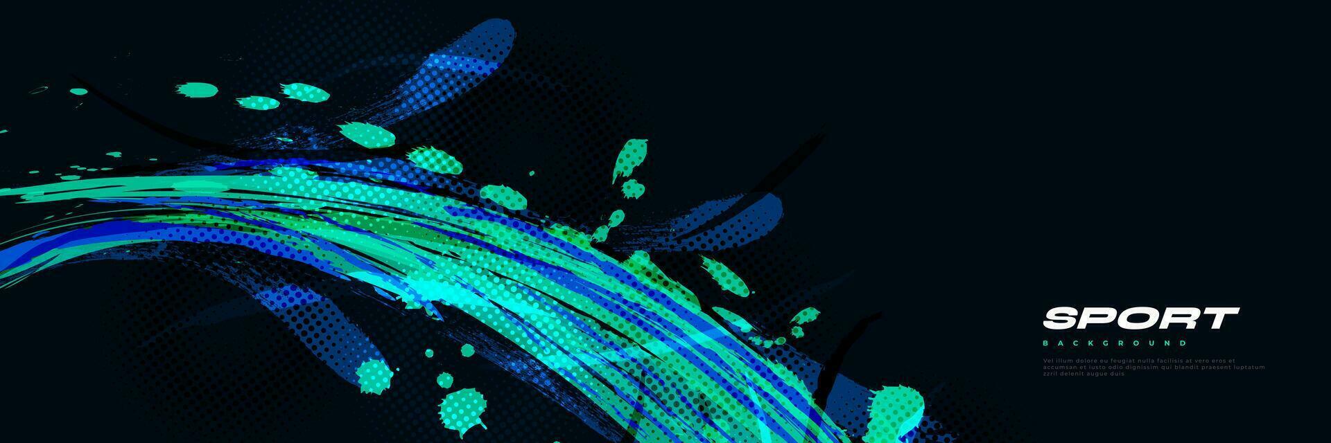 abstrakt blå och turkos borsta bakgrund med halvton effekt. sport bakgrund. borsta stroke illustration för baner eller affisch. repa och textur element för design vektor