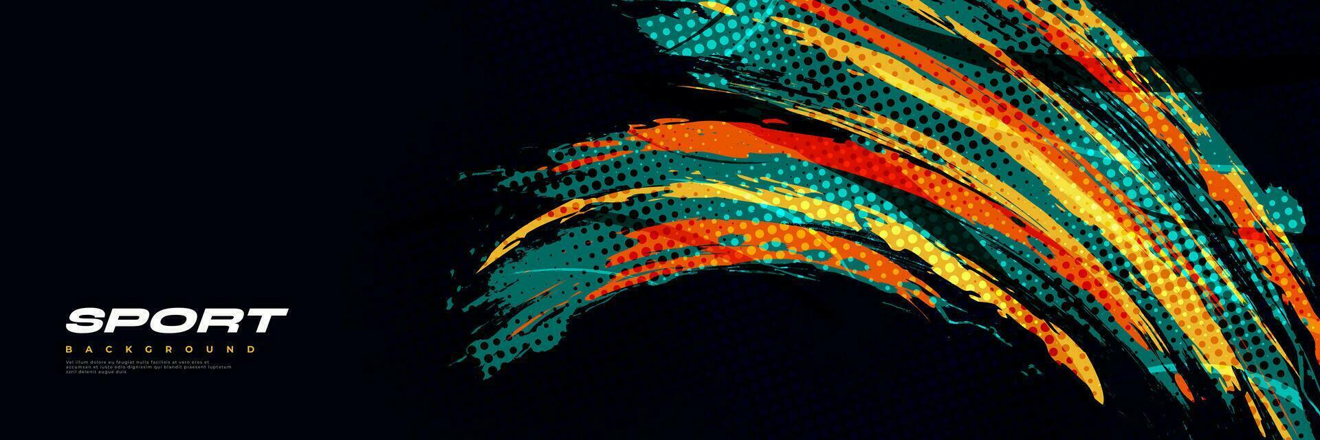 abstrakt och färgrik borsta bakgrund med halvton effekt. sport baner. borsta stroke illustration. repa och textur element för design vektor