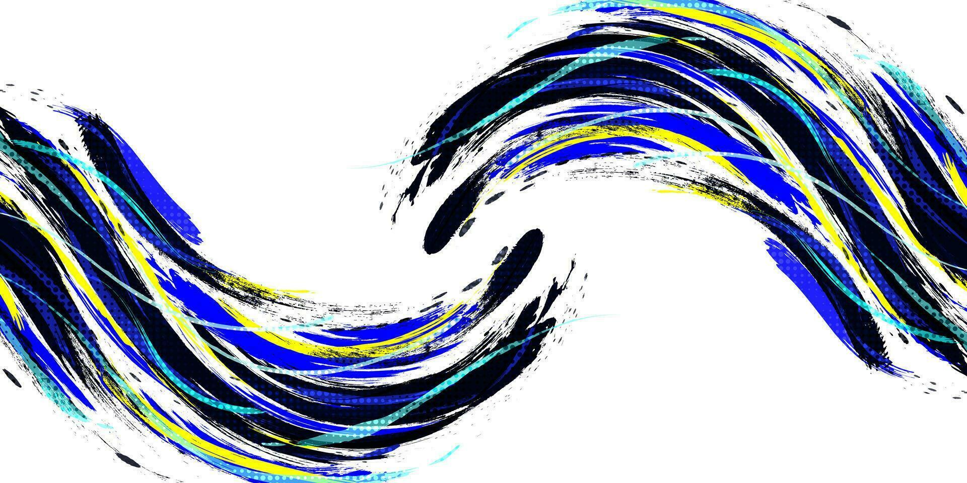 abstrakt blå svart och gul borsta bakgrund med halvton effekt. sport bakgrund. borsta stroke illustration för baner eller affisch. repa och textur element för design vektor