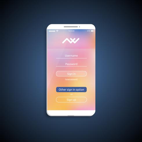 Einfache und bunte UI-Oberfläche für Smartphones - Anmeldebildschirm, Vektorillustration vektor