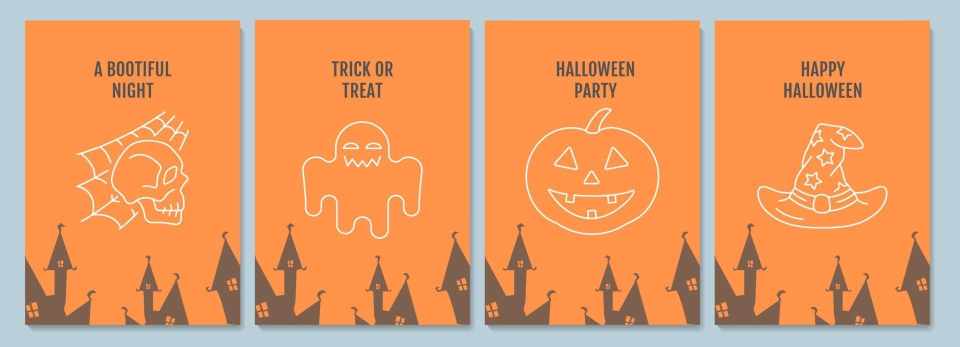 Halloween-Traditionspostkarten mit linearem Glyphen-Icon-Set vektor