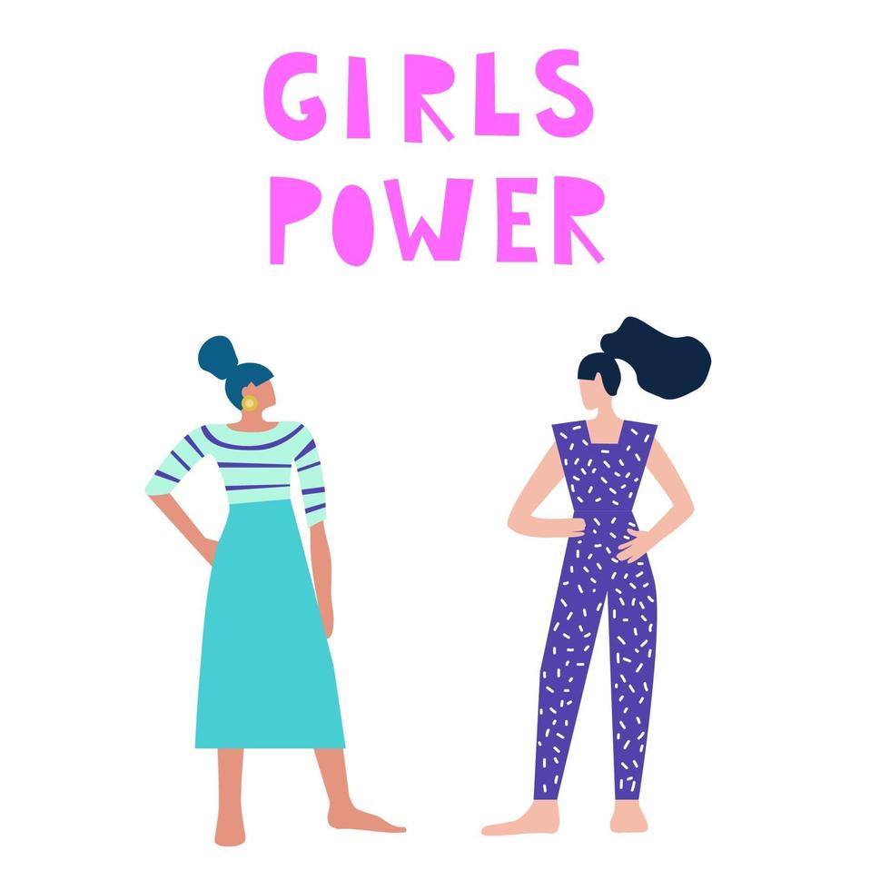 doodle kvinna karaktär. girl power, empowerment, tema för mångfald vektor