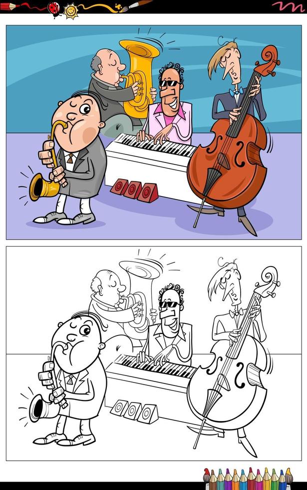 Cartoon Musiker Charaktere Band Malbuchseite vektor