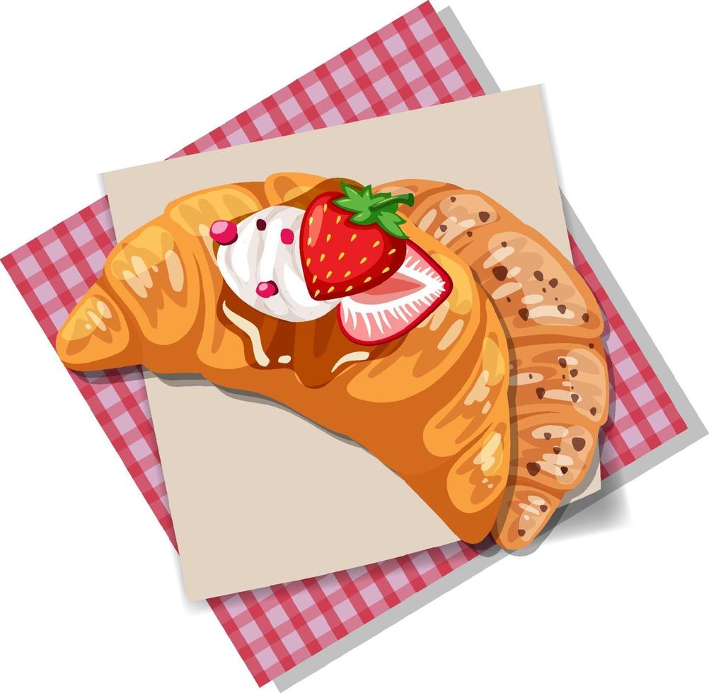 Croissant mit Erdbeer-Sahne-Topping isoliert vektor