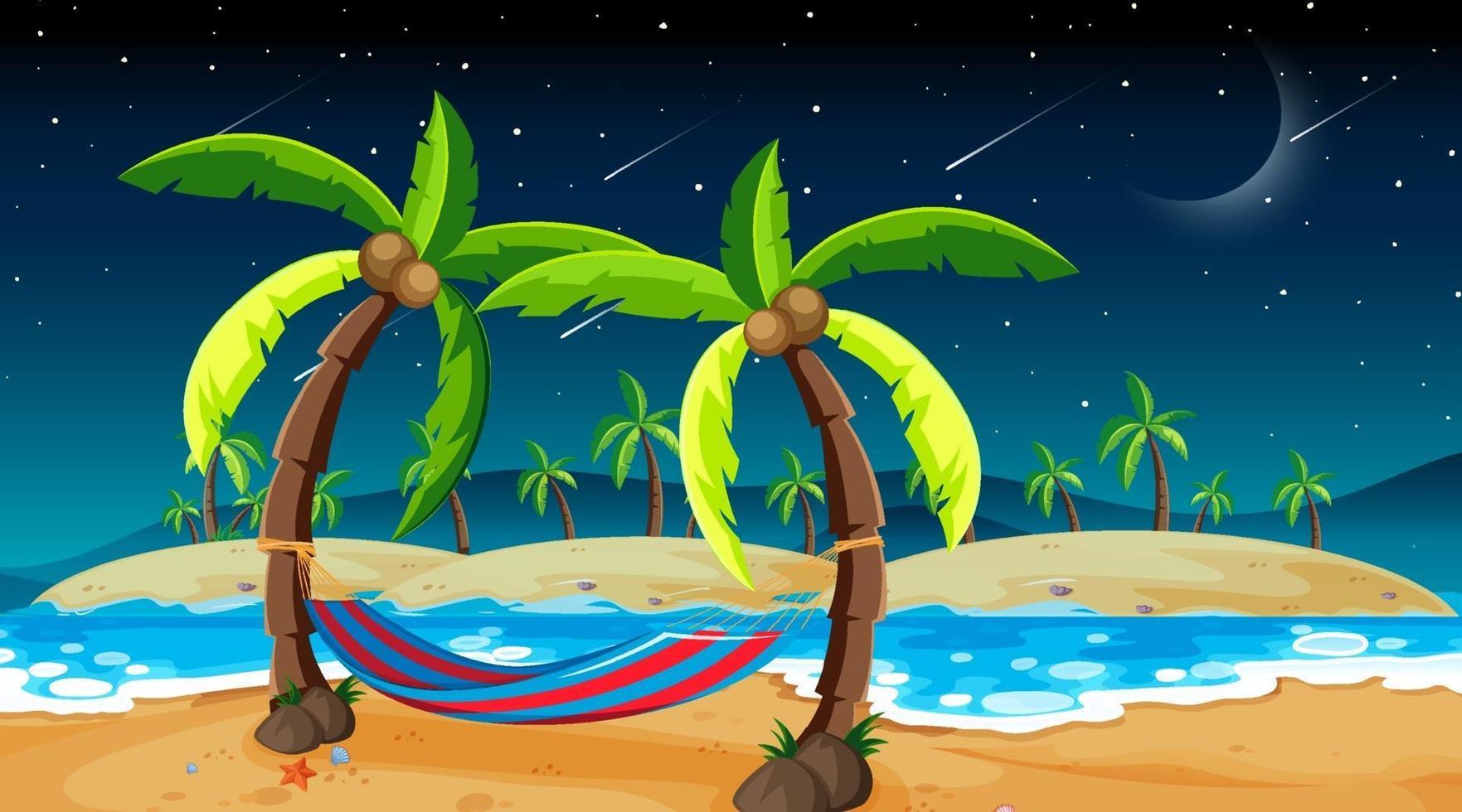 tropisk strand landskap scen på natten vektor